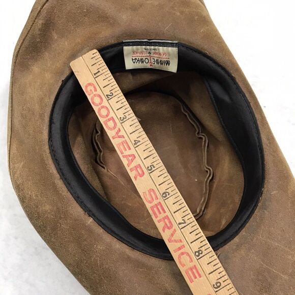 MINNETONKA Leather Stetson Fedora Men L Brown Braid Strap Western Outback - Picture 11 of 12